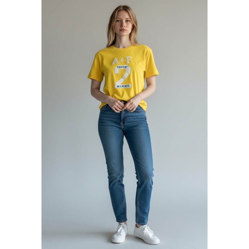 A&F Yellow Graphic Baby Tee Wildcats 2 Y2K Sporty Preppy Retro Large Athleisure